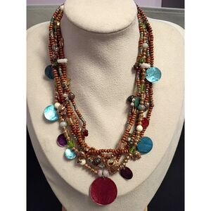 Vintage Attractive, Tribal Inspired  Mixed Media Statement Collar Charm Necklace